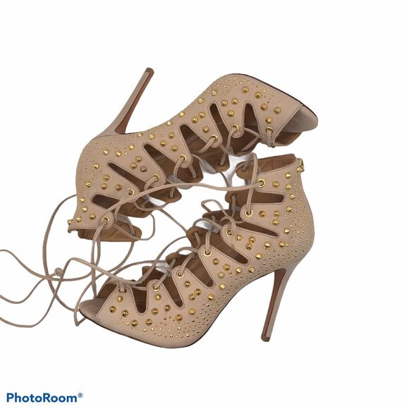 Schutz Size 8 Heels Strappy Gladiator Leather Cage Open Toe Ankle Strap Back Zip - Picture 2 of 13